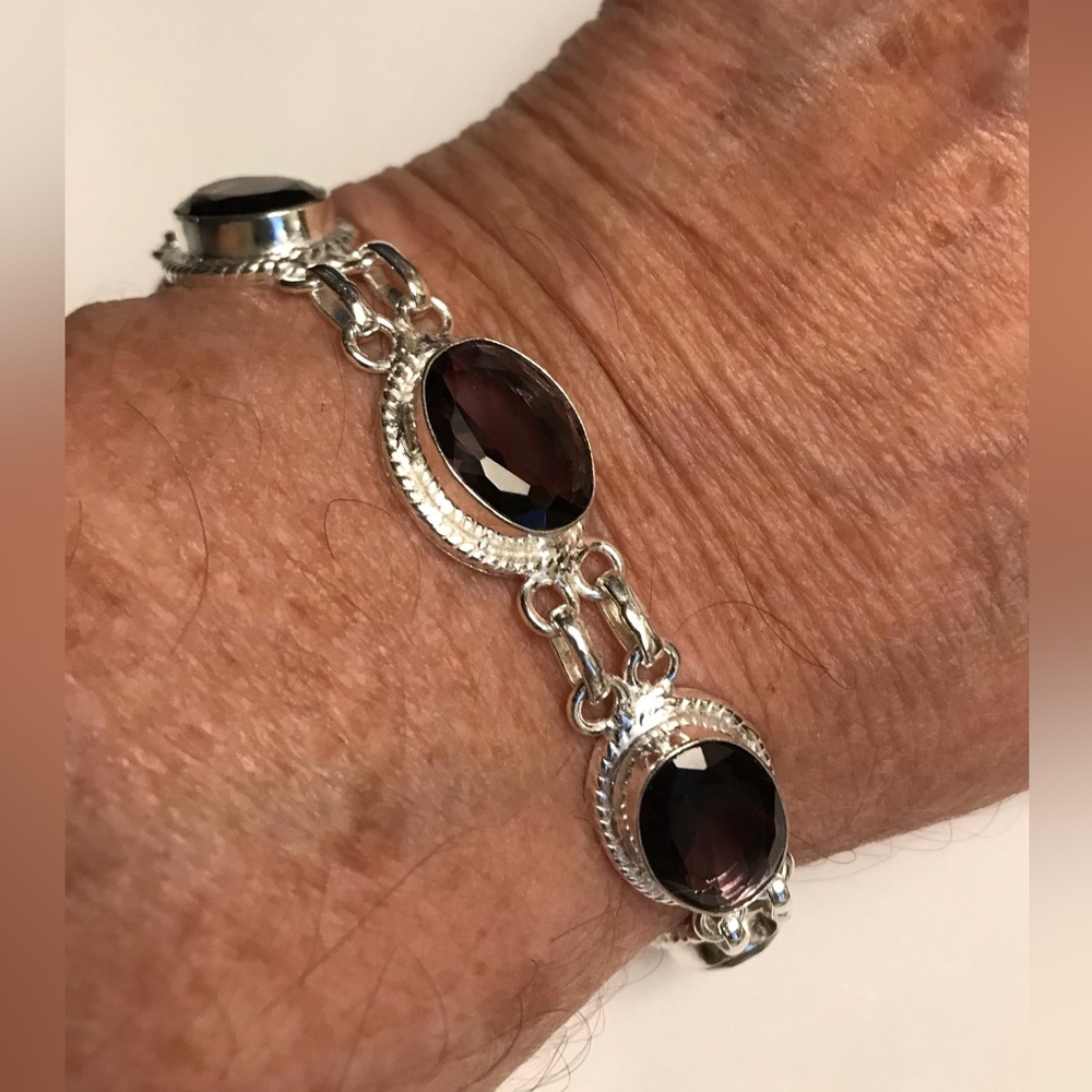 Amethyst Stamped 925 Sterling Silver Bracelet